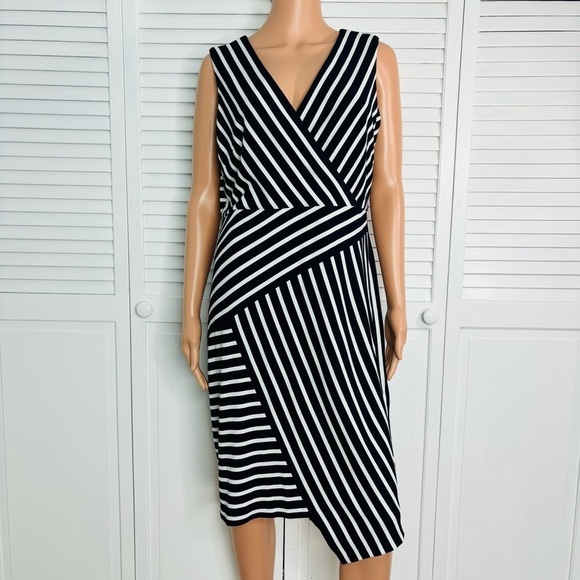 2/$100 JOSEPH RIBKOFF Blue Sleeveless Mock-Wrap Dress Size 14 - Picture 2 of 12